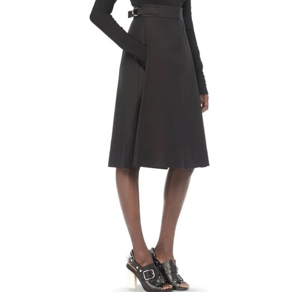 Alexander Wang Twill Pleat Midi Skirt with Waist Buckle Details - Picture 1 of 8